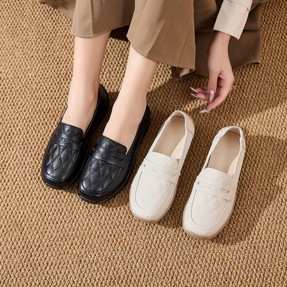 AIYUQI Women Genuine Leather Loafers Flat Slip‑on Comfort Mother Shoes Casual Ladies Moccasins Daily Walking Shoes Women