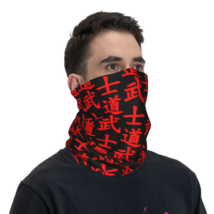 Custom Bushido Kanji Bandana Neck Gaiter for Ski Running Men Women Wrap Scarf Japanese Warrior Samurai Balaclava Warmer
