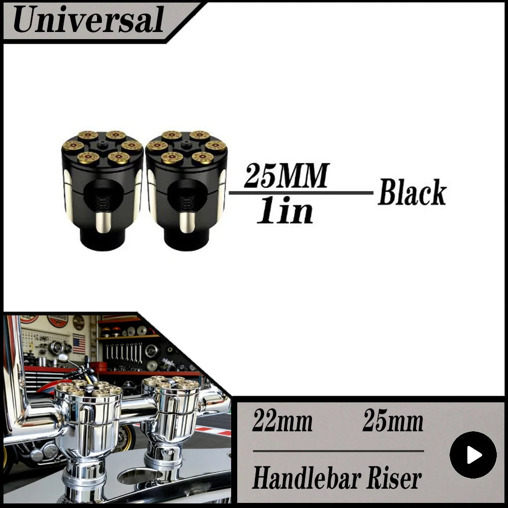 2X Motorcycle 7/8" 1" Handlebar Riser Clamp Aluminum For Harley Custom Springer Bobber Chopper 22mm 25mm Handle Bar Black/Chrome