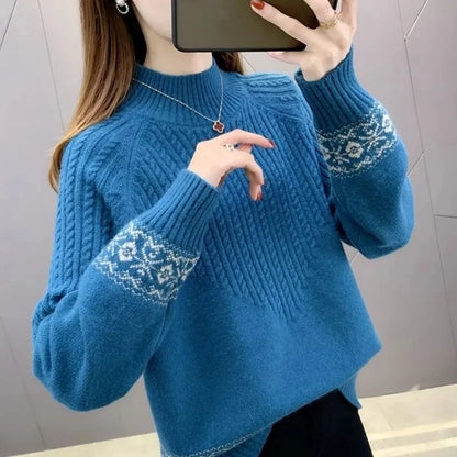 2024 Fashion Basic Autumn Winter Merino Wool Sweater Mock Neck Cashmere Pullover Solid Color Soft Long Sleeve Clothing Tops