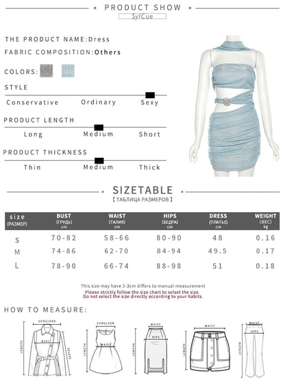 Sylcue Solid Color Flash Hollow Summer Bachelor Party Sexy Mature Beautiful Confident Tight Hot Cool Women's Halter Dress