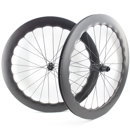 New 700C 65mm wave Road Bike UD Full Carbon Fibre Bicycle Thru Axle Center lock Disc brake Wheelset clincher tubeless rims 25mm