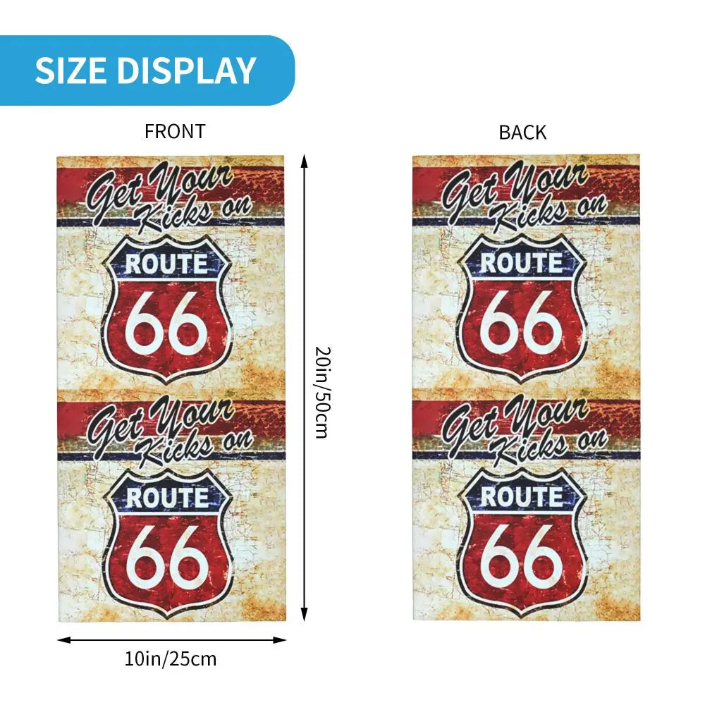 Custom Travel Motorcycle Ride Route 66 Bandana Winter Neck Warmer Windproof Wrap Face Scarf for Hiking Highways Gaiter Headband