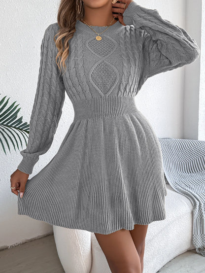 Autumn And Winter 2025 Europe And America Solid Color Fried Dough Twists Waist Lantern Long Sleeve Wool Dress A-line Dress Dress