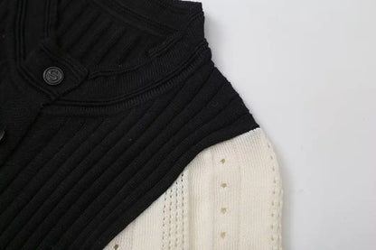 Elegant Knitted Single Breasted Midi Dress Women's Patchwork Dresses Female 2025 Summer Robe New Black Beige Robes Evening Party