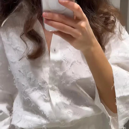 Elegant Fringe Skirts Sets 2 Pieces Women Lapel Buttons Long Sleeve Blouses Pleated A-line Long Skirts 2025 Summer Chic Outfits