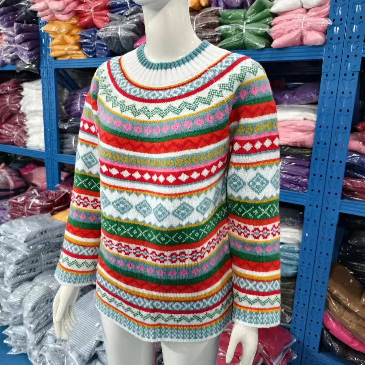 2025 Spring Knitted Women Sweater Print O-neck Long Sleeve Casual Loose Sweaters Female Winter Elegant Trendy Ladies Clothes