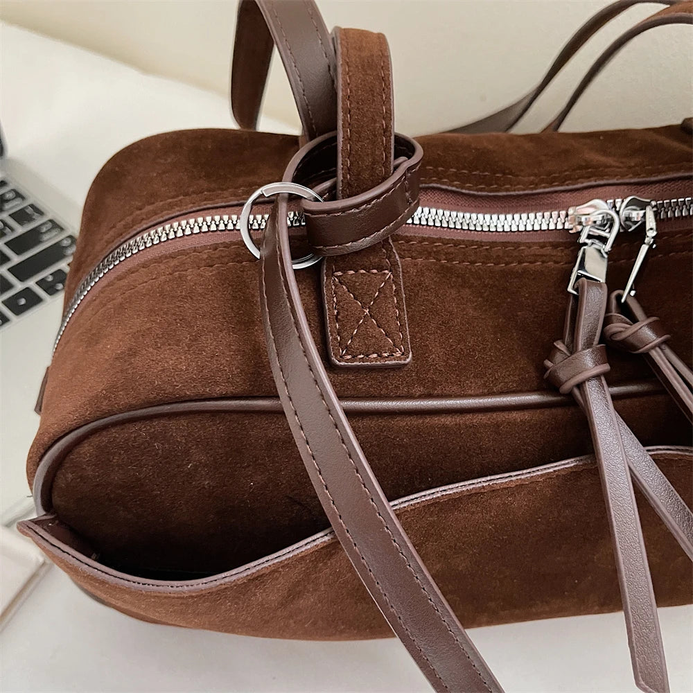 MOODS 2025 Autumn Latest Commute Shoulder Bags For Women PU Suede Pure Color Large Capacity Boston Bag Luxury Designer Handbags