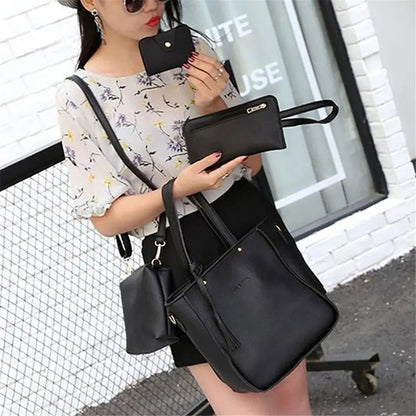 4Pcs/Set New High Capacity Crossbody Bag Leather Handbag Shoulder Bag Wallet Purses Portable Women Girls Fashion Casual Bag
