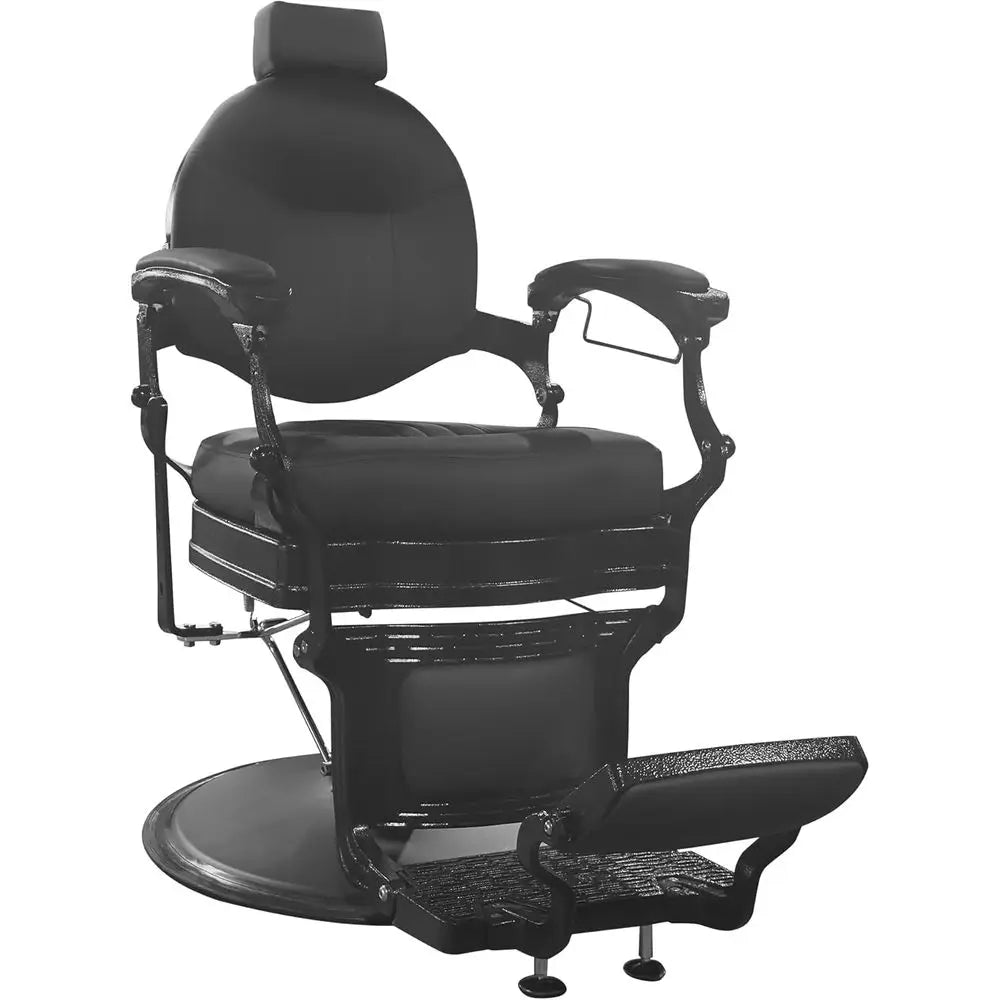 Vintage-Style Heavy Duty Barber Chair - 360° Swivel, 160° Recline, 550 lbs Capacity, Adjustable Rest (Black)