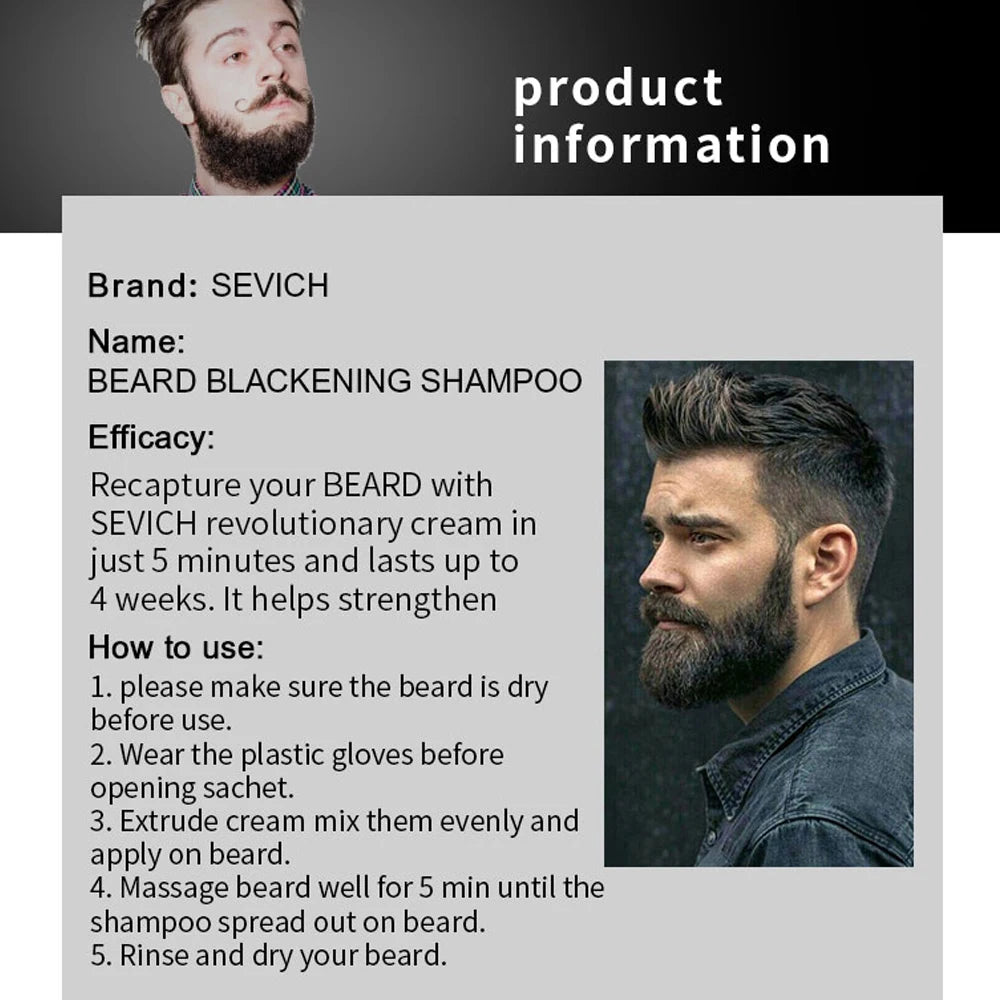 Efficient Hair Dye Blackening Beard Shampoo Paint Men Beard Coloring Dye Natural Temporary Blackening Moustache Shampoo 10pcs