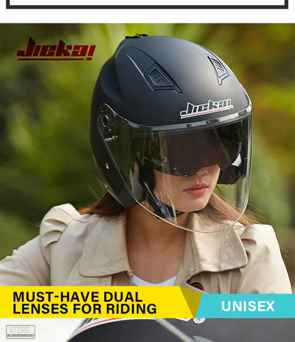 JIEKAI Motorcycle Half Helmet Men Dual Lens Scooter Moto Casco Village Riding Capacete De Moto Motocross Helmets