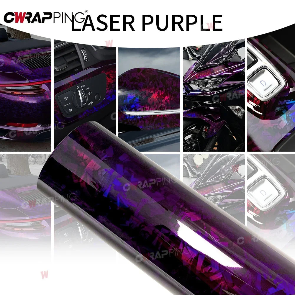 Car Vinyl Wrapping Carbon Fiber Foil Motorcycle Sticker Glossy PET Laser Purple Waterproof Vinyl Bubble-free for Car Film Cover