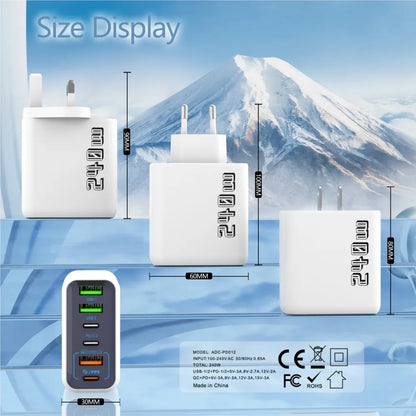 240W GaN Charger 2 Port USB C + USB A Fast Wall Charger UK/EU Plug PD Super Fast Charging For iPhone Samsung iPad Android Phone