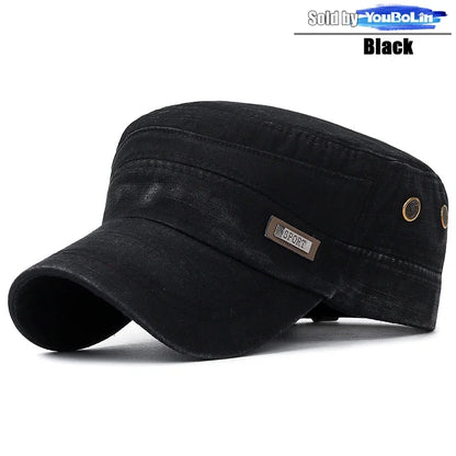 Cotton Perforated Breathable Military Academy Cadet Flat Cap Sun Hat Trucker Caps Dad Hats
