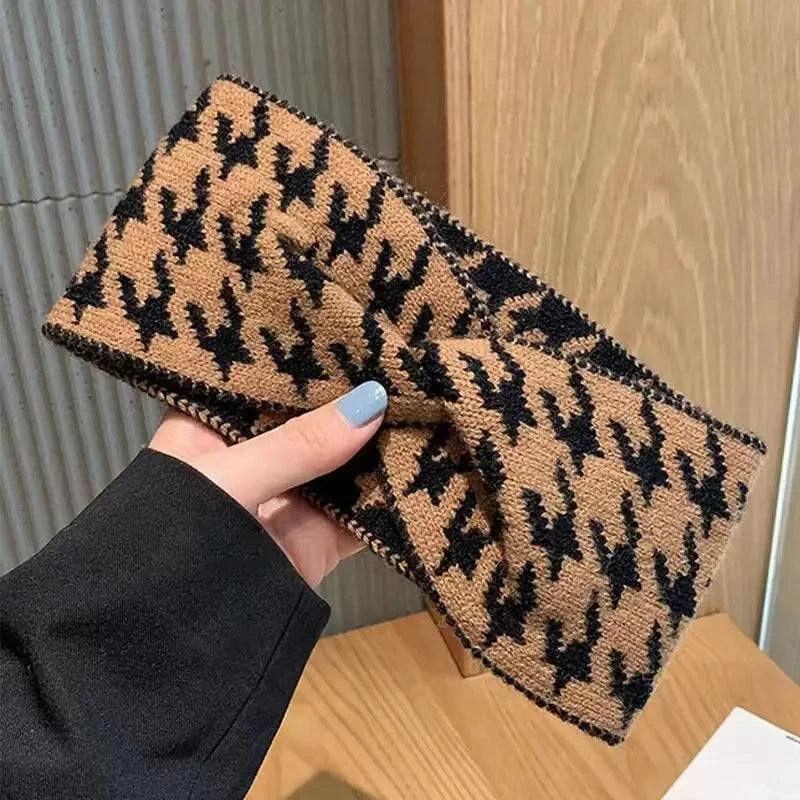 Casual Korea Houndstooth Headwrap Headbands for Women Hiar Accessories New Cotton Elastic Head Band Warm Knitted Hairbands