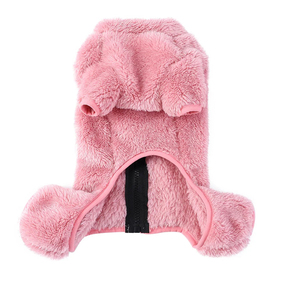 Soft Fleece Dog Clothes Winter Four Legs Covered Plush Pet Coat D-Ring Zipper Puppy Jacket Autumn Overall For Small Middle Dog