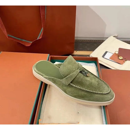 2026 New Luxury Women Loafers Closed Toe Flat Slippers Comfort Soft Moccasin Slip On Half Slide Casual Outdoor Walking Shoes Y2k