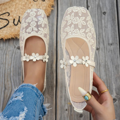 Plus Size 43 Women Fashion Ballet Flats Breathable Laces Square Toe Spring Summer Flat Shoes For Female Daily Walking Loafers
