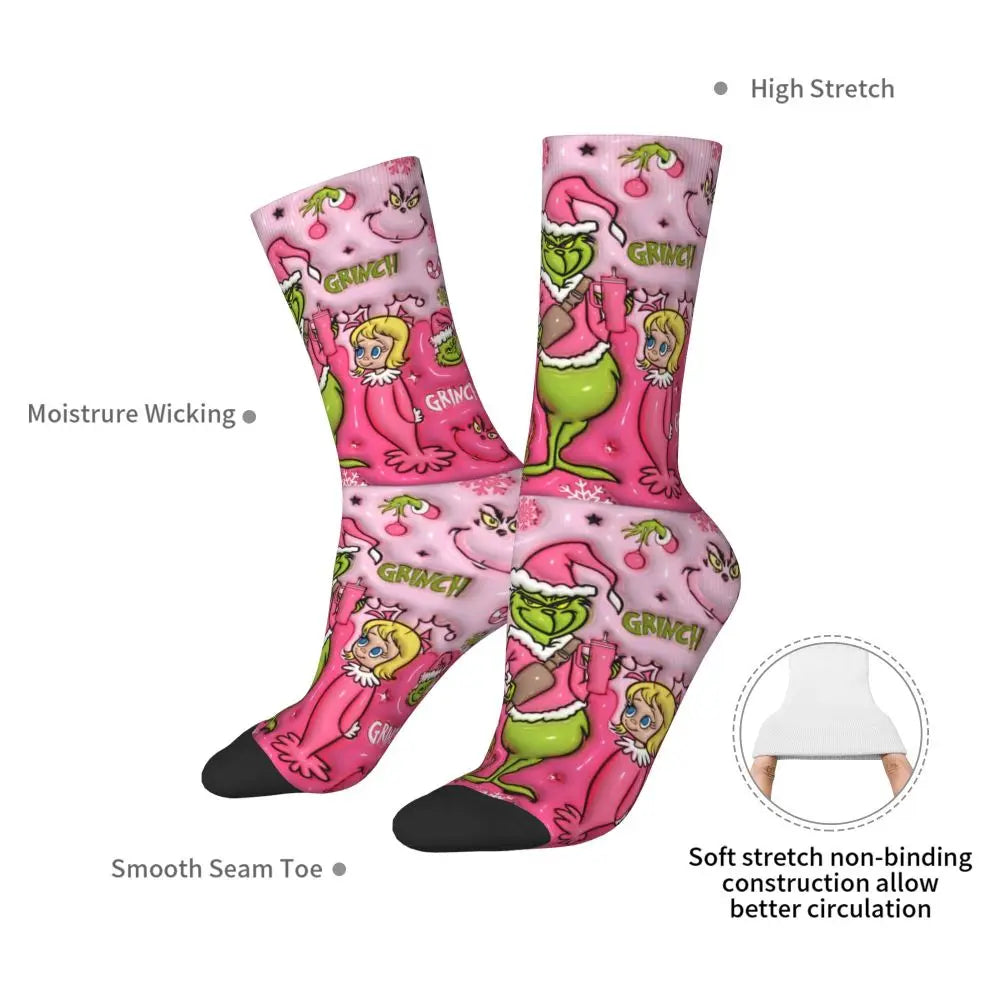 Cartoon Grinchh Xmas Socks Men's Women's Funny Happy Christmas Socks Hip Hop Spring Summer Autumn Winter Socks Gift