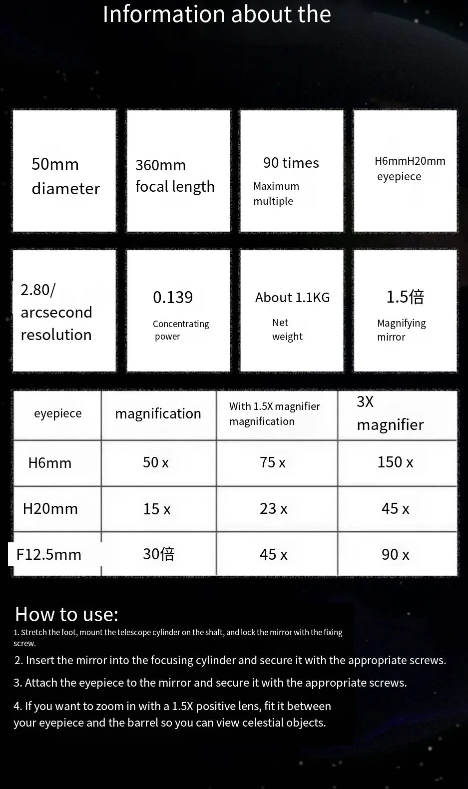 Professional Astronomical Telescope Zoom HD High-Power Tripod Space Star View Moon Binoculars Children Students Teaching Aids