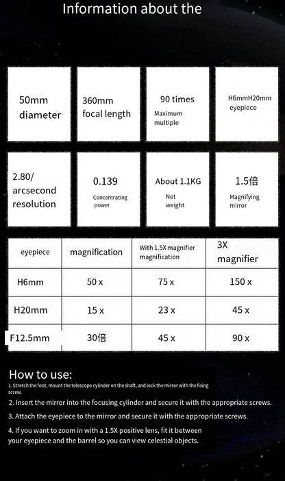 Professional Astronomical Telescope Zoom HD High-Power Tripod Space Star View Moon Binoculars Children Students Teaching Aids