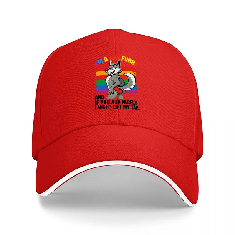 I AM A GAY FURRY PRIDE RAINBOW DRAGON DESIGN BASEBALL CAP BLACK ADJUSTABLE FIT UNISEX HAT LGBTQ+ FAN APPAREL