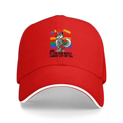 I AM A GAY FURRY PRIDE RAINBOW DRAGON DESIGN BASEBALL CAP BLACK ADJUSTABLE FIT UNISEX HAT LGBTQ+ FAN APPAREL