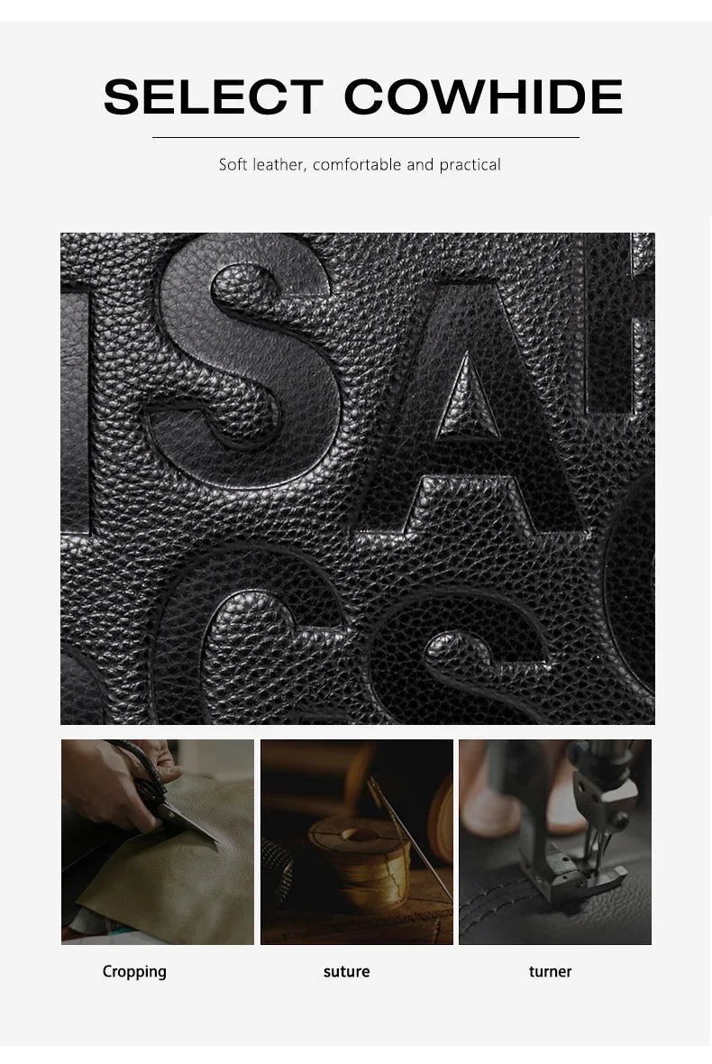 Genuine leather letter printed women's handbag new large capacity contrasting leather crossbody bag