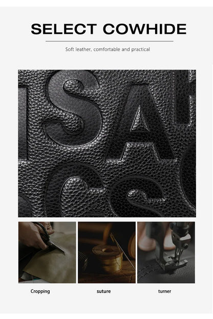 Genuine leather letter printed women's handbag new large capacity contrasting leather crossbody bag