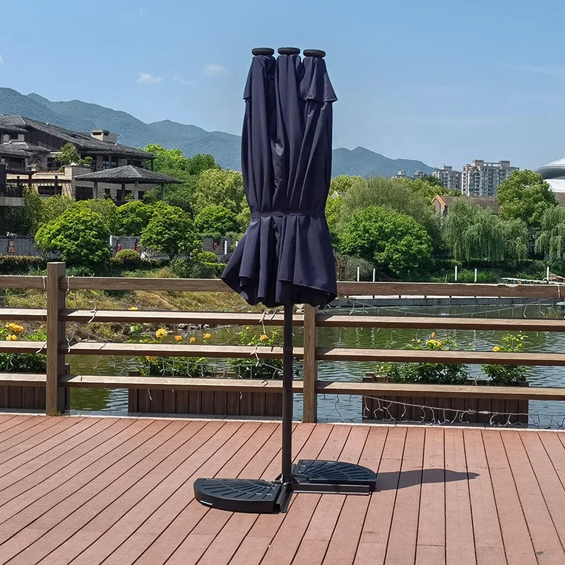 L  New Design Outdoor LED  Solar Powered Parasol 15ft Large Patio Garden Porch Double-sided Umbrella Table Twins Parasol