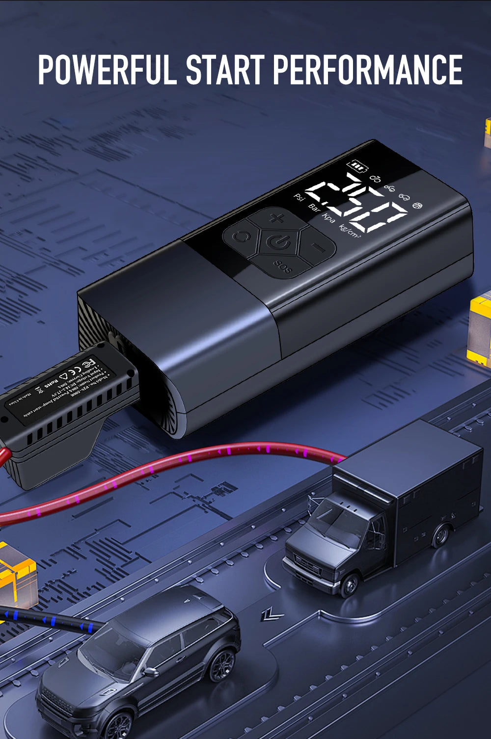 2500A Professional Car Starter Car Booster with 150PSI Air Compressor Power Bank Portable Charger for Car Battery Jump Starter