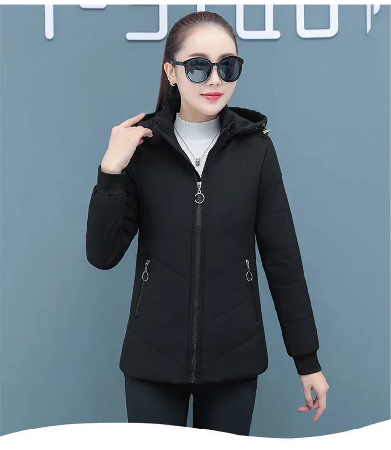 2025 New Women Add Velvet Cotton Jacket Female Winter Fleece Warm Hood Fashion Coat Ladies Down Padded Jackets M- 5XL Coat