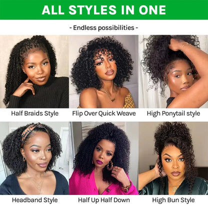 Water Wave Glueless Wigs Wear And Go 3 IN 1 Half Wigs Human Hair 200% Density Machine Made Clip-in Wigs With Drawstring Seamless