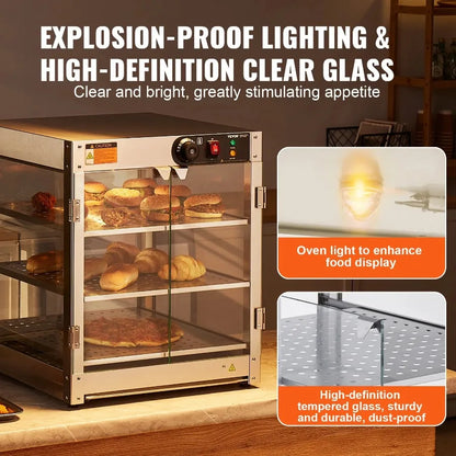 3Tier Commercial Food Warmer Display Countertop Pizza Cabinet with Light