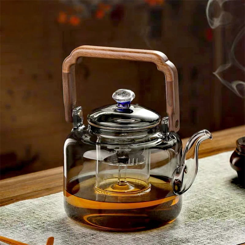 1500ML Starry Sky Lid Glass Teapot With  Wooden Beam Steaming and Cookig Tea Pot With Infsuer Kungfu Tea Set Teaware