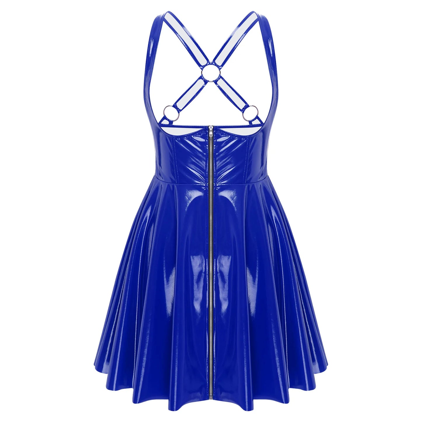 Gothic Punk Women Wet Look Latex Leather Dress Sleeveless Front Cut Out Cups Bodycons Dress Sexy Raves Party Nightclub Clubwear