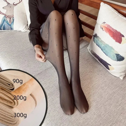 New Warm Tights For Women Winter Fleece Leggings Thermal Stockings Woman Insulated Printed Pantyhose Skin Effect Sock Pants