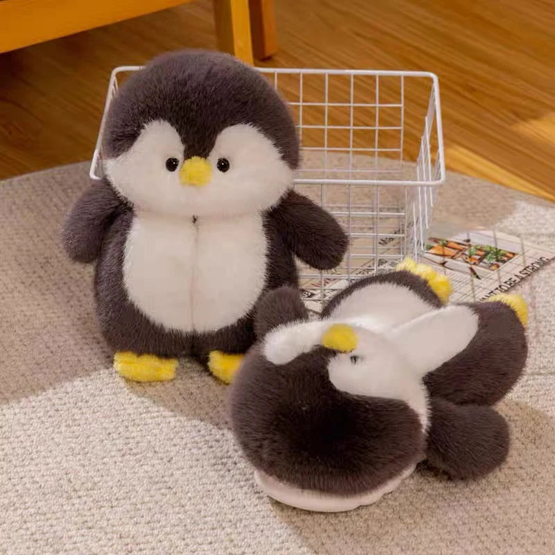 Cute Cartoon Penguin Cotton Slippers Package with Plush Thick Bottom Non-slip Soft Bottom Home Shoes Winter Ladies Indoor Warmth