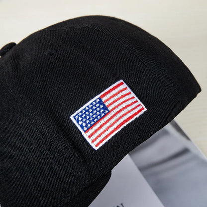 Hip-hop style baseball cap with a flat top, color patching, letter embroidery. Suitable for both women and men