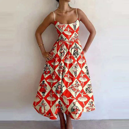 Elegant Women's Long Dresses 2025 Summer Print Vacation Suspender Sexy Dress Vestidos Mujer Verano  Платье Летнее Ropa Y2k Mujer