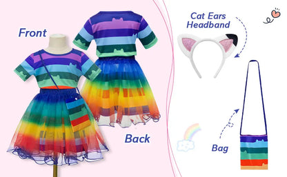 Summer Little Girls Dress Cats T-Shirt With Tutu Skirts For Children Birthday Party Cosplay Halloween Carnival Dress Up Costume