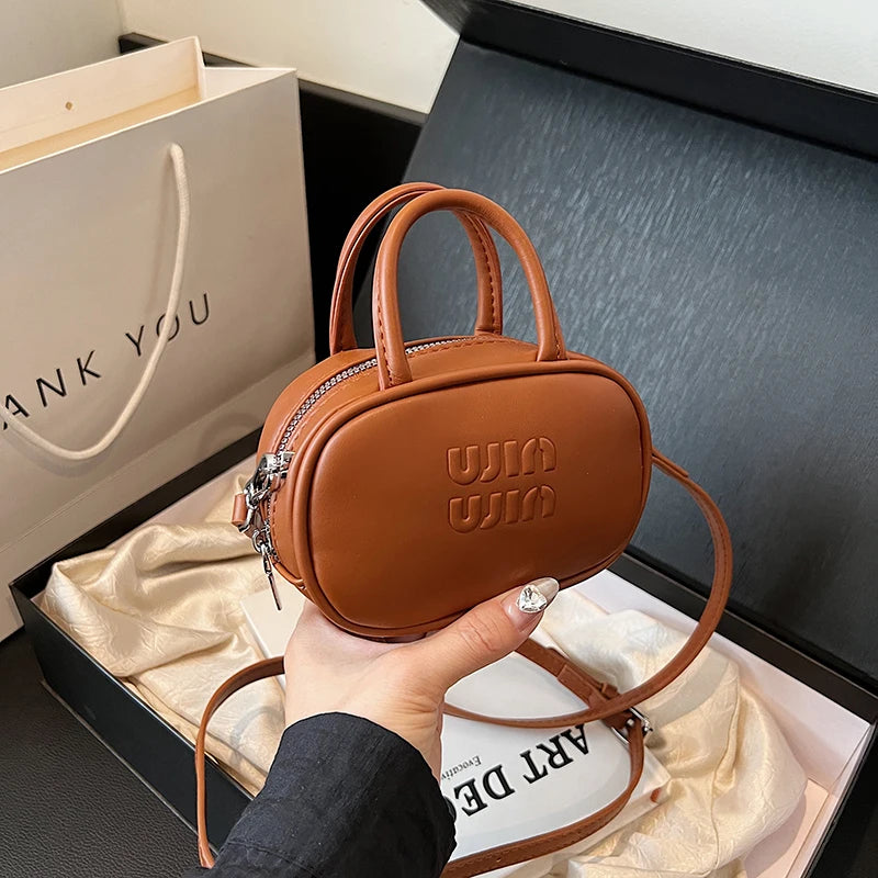 Women's Fashion Bowling Tote Handbags And Purses Retro Shoulder Crossbody Bags Quality Leather Ladies Messenger Bag Mini Purse