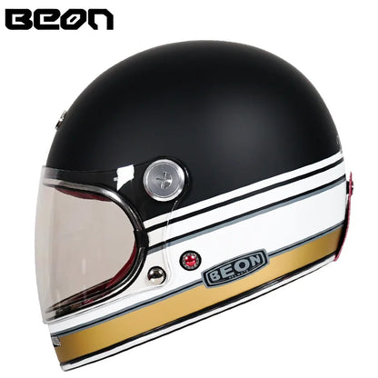 BEON Lightweight Fiberglass Full Face Helmet for Men Women Retro Motorcycles Helmet Cool and Personalized Karting Helmet B510