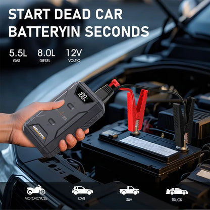 Professional Car Battery Starter Power Bank 5000A Jump Starter Portable 12V Car Battery Booster with 150PSI Air Pump