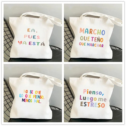 Spanish Women Shoulder Bag Graphic Harajuku Shopper Bags Large Capacity Canvas Tote Handbag No Zipper Eco Casual Girl Handbags