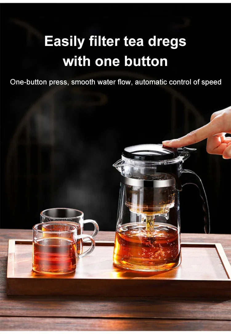 【Household Tea Infuser Kettle】Heat-Resistant Glass Tea Pot with Separator - for Loose Leaf Tea, Herbal Tea & Flower Tea