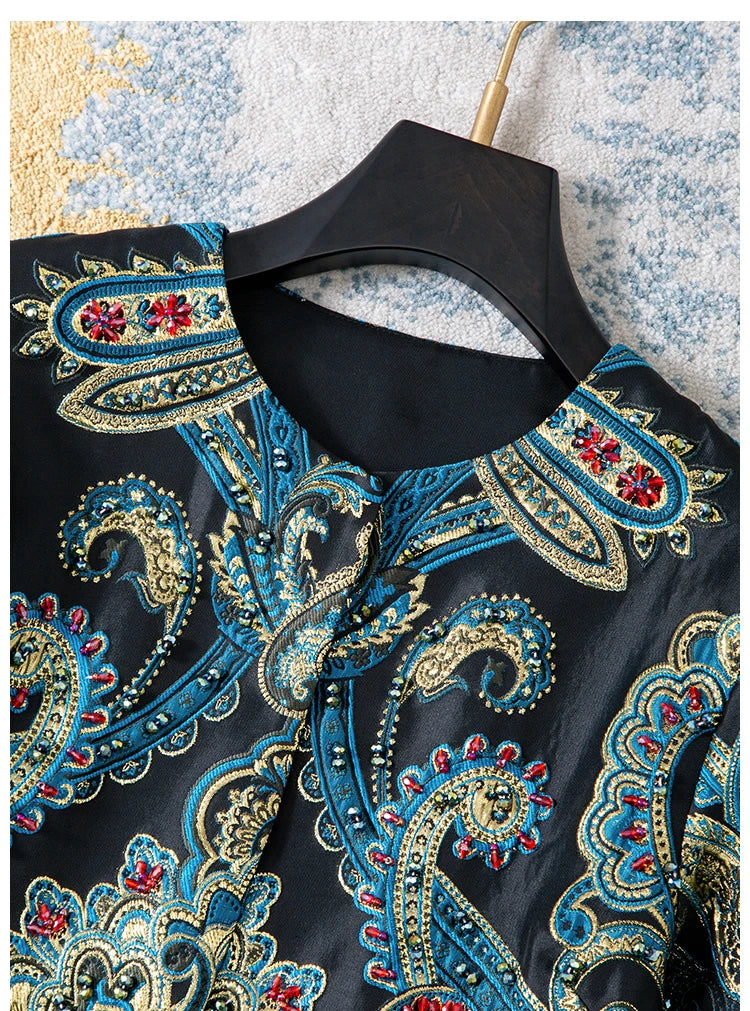 Elegant Embroidered Jacquard Trench Coat for Women 2025 | Round Neck Mid-Length Jacket | European Style Spring Fall Outerwear