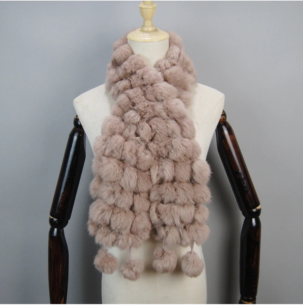 Women Winter Warm Real Rabbit Fur Scarf Hot Sale Natural Rabbit Fur Muffler 2025 Lady 100% Genuine Fur Scarves Wholesale Retail