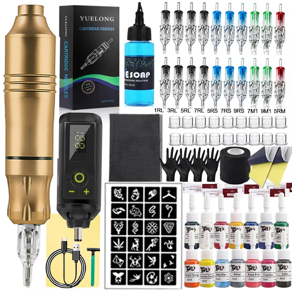 Wireless Tattoo Machine Kit Tattoo Pen with Mini Tattoo Battary Cartridge Needle Set Permanent Makeup Tool for Tattoo Artist